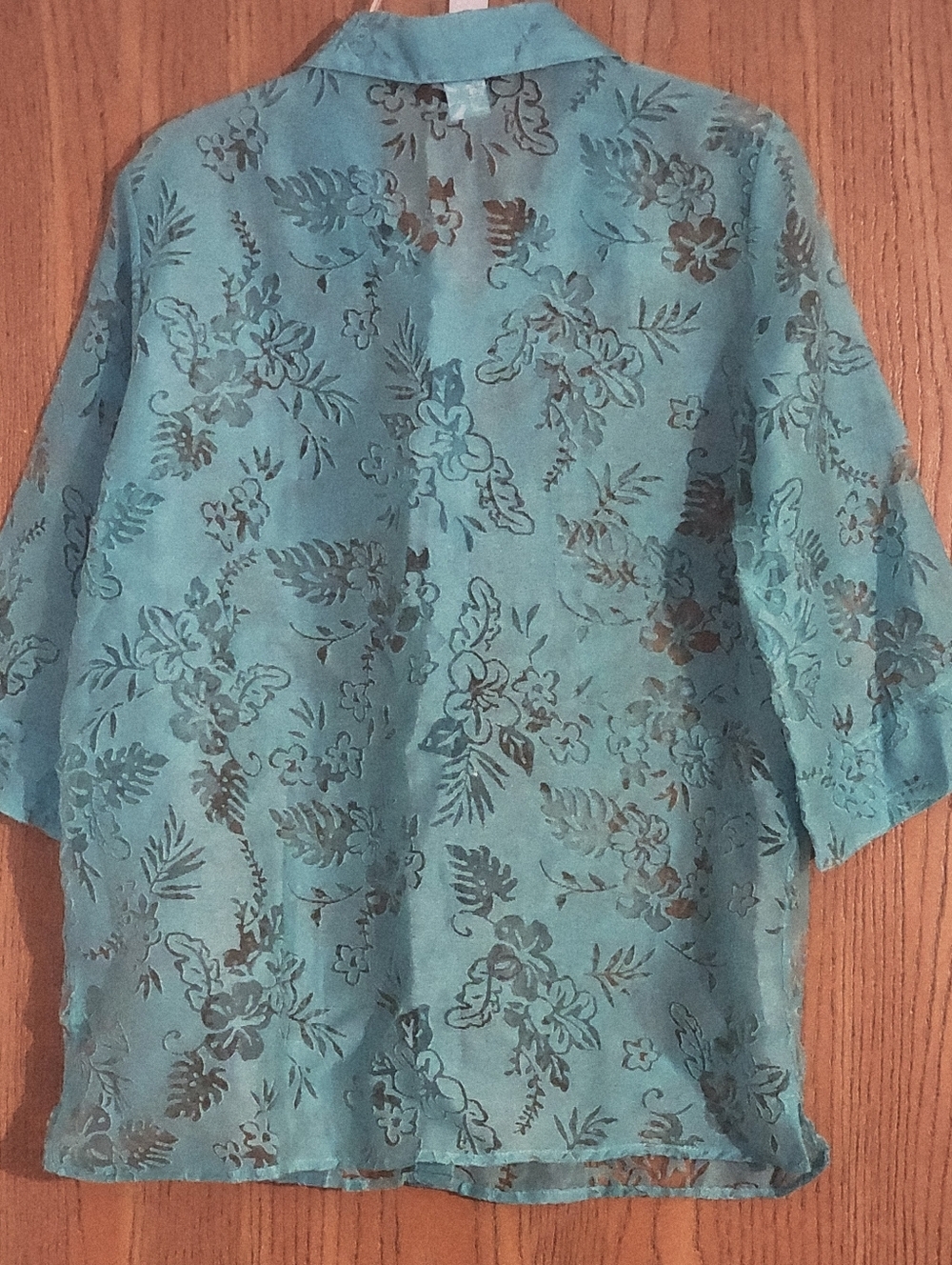 Salon Studio Collar Women's Aqua Semi Sheer Laced Button Down Top Blouse Sz L - Picture 5 of 8
